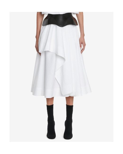 Alexander McQueen White Asymmetric Pleated Midi Skirt