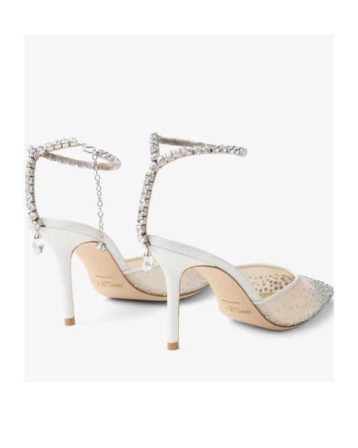 Jimmy Choo White Saeda 85 Pointed Toe Pumps