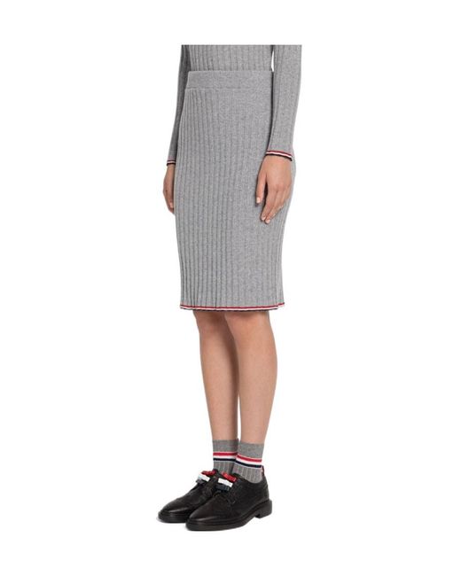 Thom Browne Gray Ribbed-Knit Cashmere Pencil Skirt
