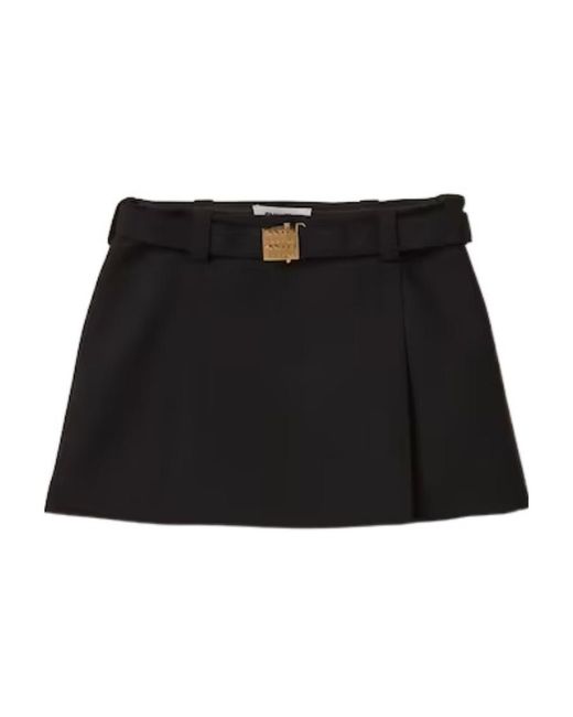 Miu Miu Black Logo-Plaque Low-Rise Mini Skirt