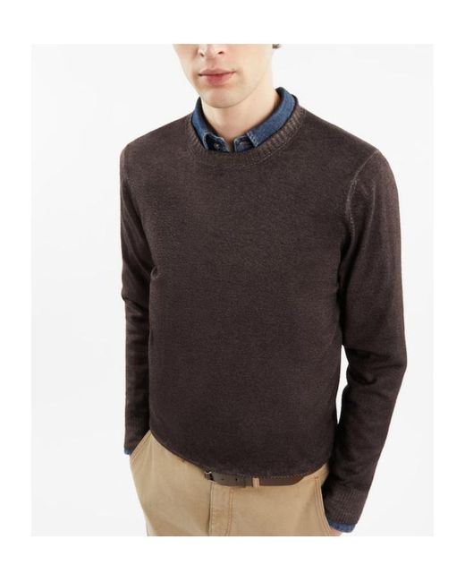 Fay Brown Logo-Embroidered Crewneck Jumper for men