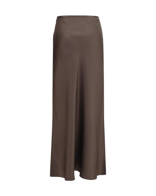 Loulou de Saison Brown Eli Silk-Twill A-Line Maxi Skirt