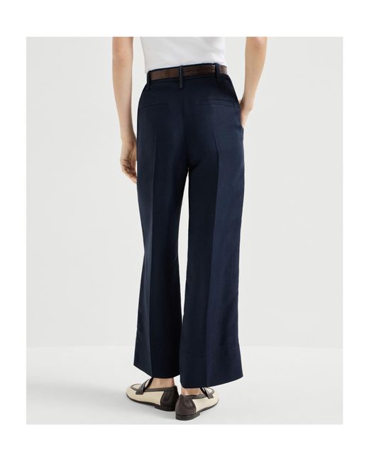Brunello Cucinelli Blue Fluid Twill Cigarette Trousers