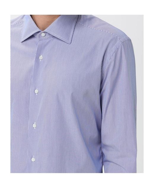 Mazzarelli Blue Striped Cotton Shirt for men