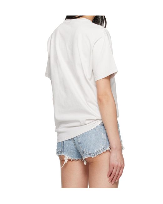 T By Alexander Wang White Distressed Logo Printed Dirty Effect T-Shirt