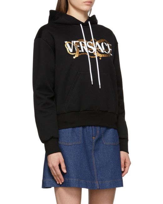 Versace Black Logo Print Drawstring Hoodie
