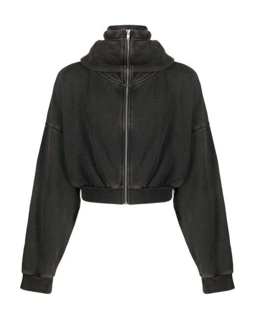 Entire studios Black Long Sleeved Cropped Zipped Hoodie