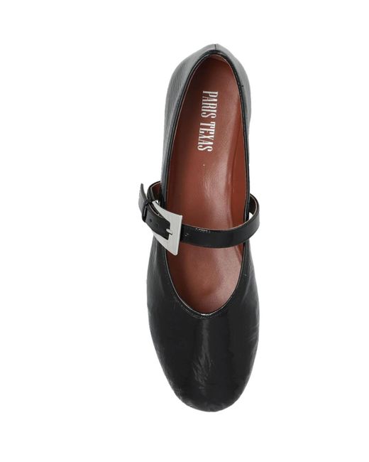 Paris Texas Black Sveva Patent Buckle Ballet Flat Shoes