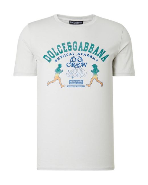 Dolce & Gabbana Gray Embroidered Printed Cotton Jersey T-Shirt for men