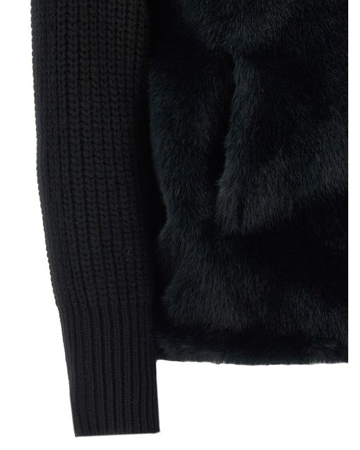 Herno Black Faux Fur Ribbed-Cuff Jacket
