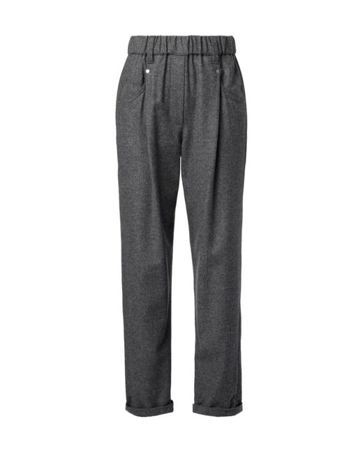 Brunello Cucinelli Gray Cropped Wool And Cashmere Straight Pants