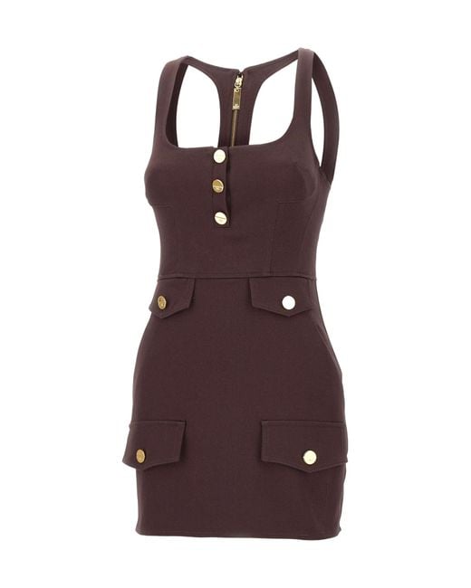 Elisabetta Franchi Purple Buttoned Utility Mini Dress