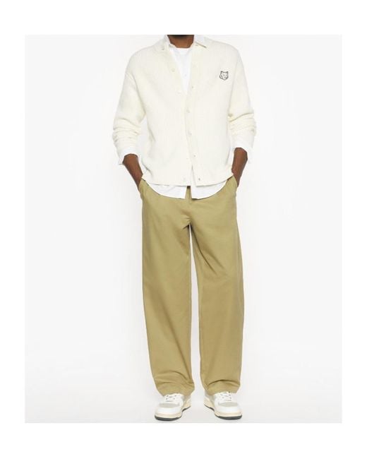 Maison Kitsuné White Maison Kitsuné Fox Head Ribbed Knit Cardigan for men