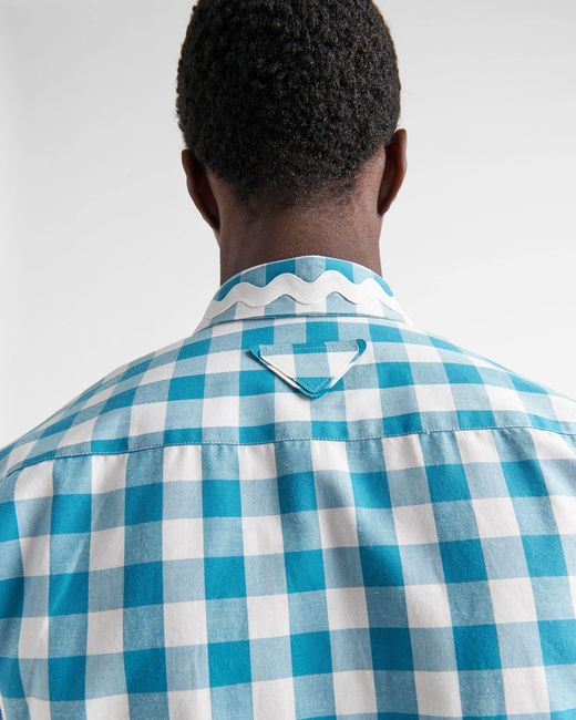 Prada Check-Printed Buttoned Shirt in Blue for Men | Lyst