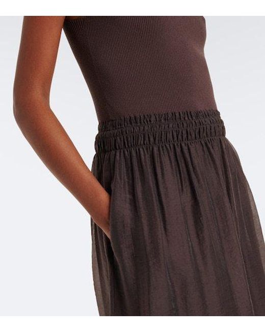 Vince Brown Pleated Rib-Knit Midi Dress