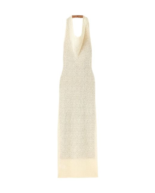 Sir White Celestino Pointelle-Knit Halterneck Maxi Dress