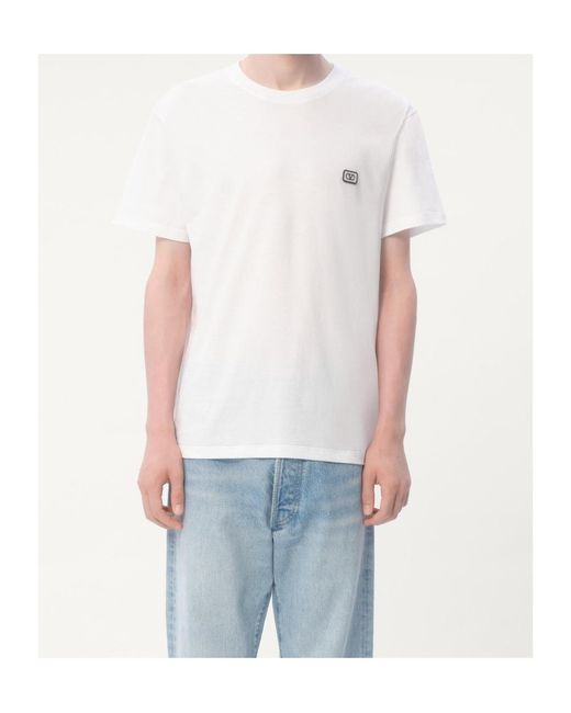 Valentino White Vlogo Embroidered Crewneck T-Shirt for men