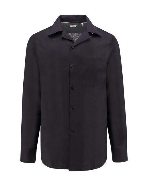 Brunello Cucinelli Blue Curved Hem Easy-Fit Shirt for men