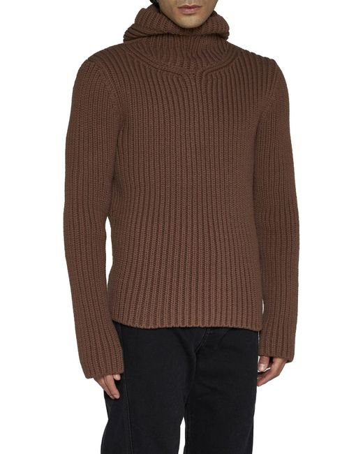 Lanvin Brown Long Sleeved Hooded Knitted Jumper for men