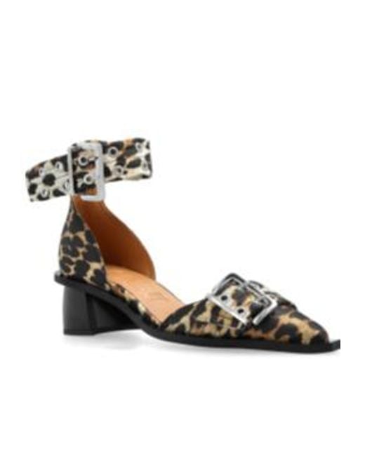 Ganni Metallic Leopard Print Ankle-Strap Pumps