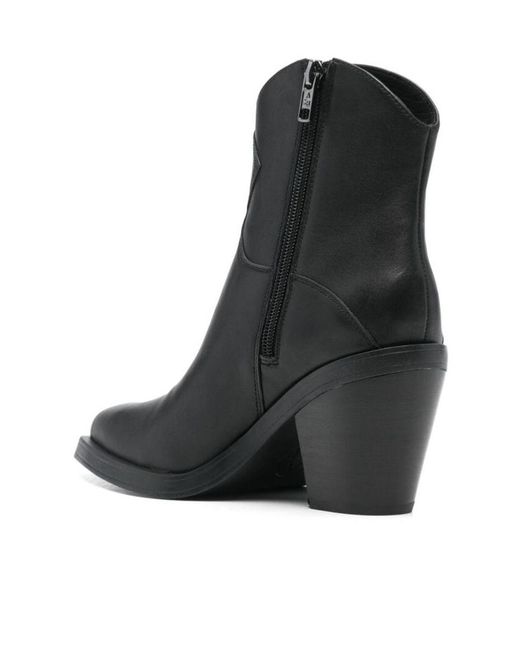 Ash Black Thick Heeled Short Boots