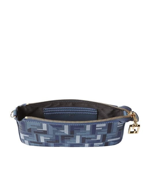 Fendi Blue Baguette Ff Printed Pouch