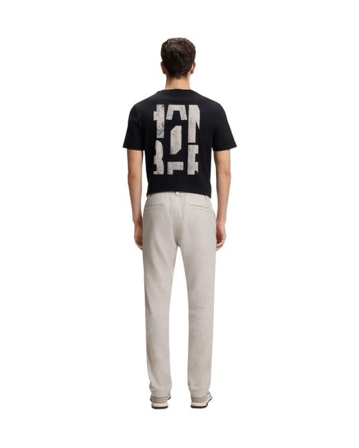 Boss White Straight Leg Linen Trousers for men