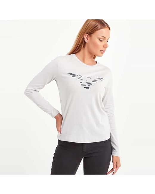 Emporio Armani White Logo Long-Sleeved T-Shirt