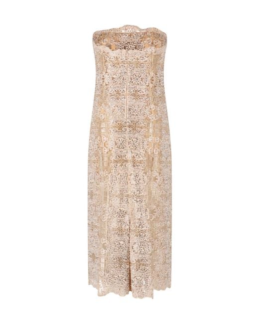 Ermanno Scervino Natural Embellished Strapless Dress