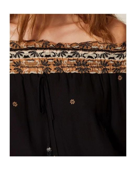 Twinset Black Printed Off-Shoulder Blouse