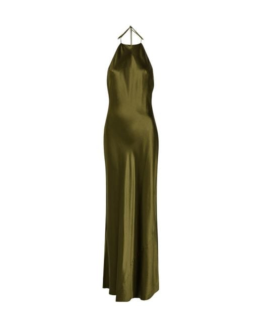 Reformation Green Jeany Halterneck Silk Maxi Dress