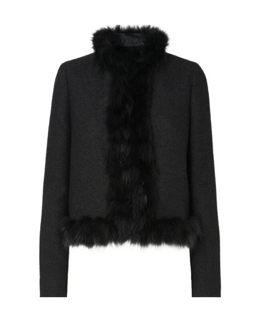 Fendi Black Jacket Wool And Fox Fur Blouson