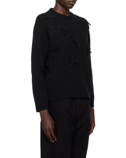 Valentino Black Floral Embellished Crewneck Jumper