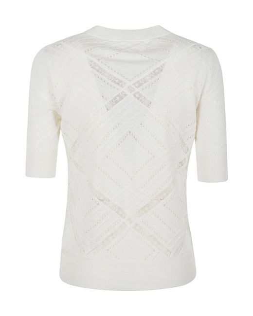 Ermanno Scervino White Lace Panelled Crewneck Knitted T-Shirt