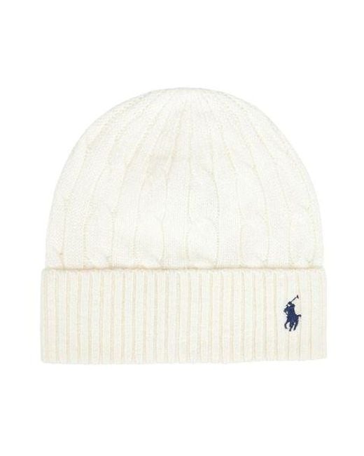 Polo Ralph Lauren White Cable-Knit Beanie