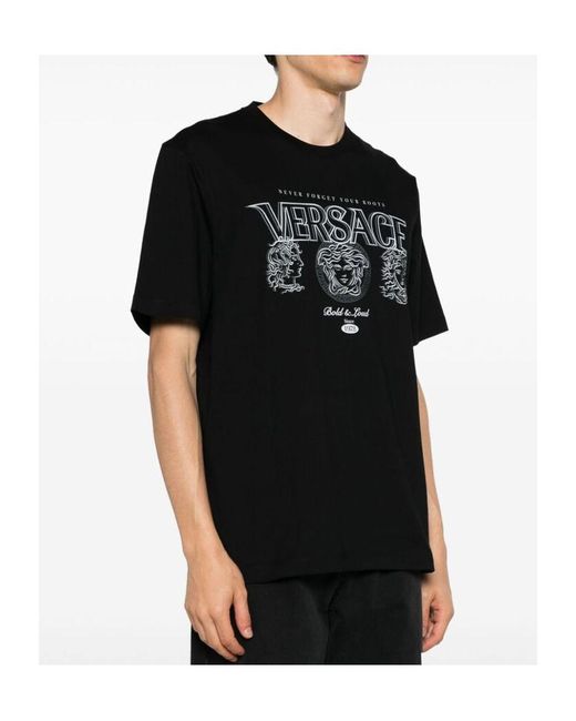 Versace Black Logo-Print Cotton T-Shirt for men