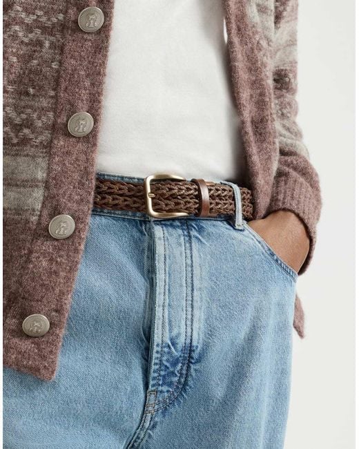 Brunello Cucinelli White Braided Calfskin Belt for men