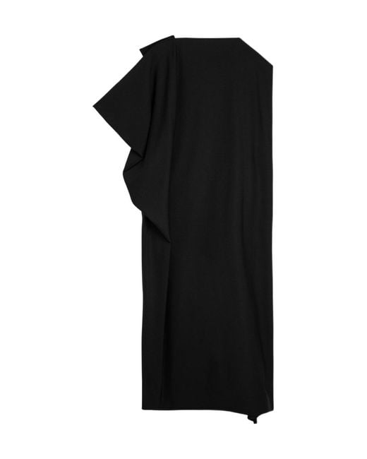 The Row Black Draped Asymmetrical Midi Dress