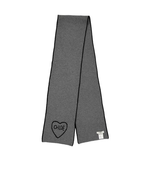 Chloé Gray Ribbed Knit Scarf