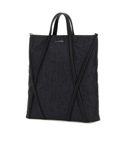 McQueen Black Logo Detailed Top Handle Bag for men