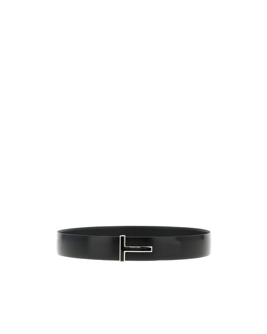 Tom Ford White Logo Plaque Reversible Belt for men