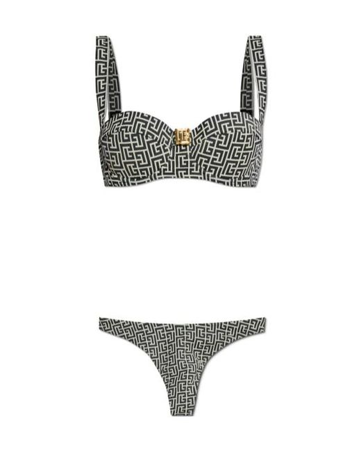 Balmain Black Graphic Print Bikini Set