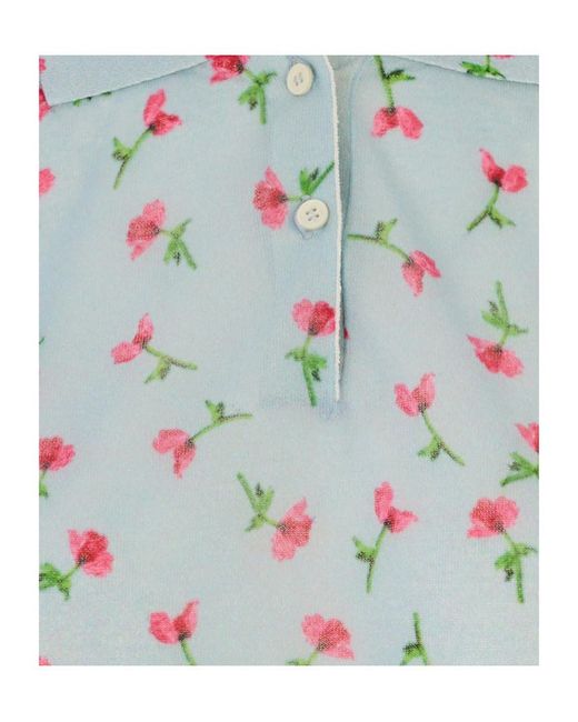 Jil Sander Blue Floral Slim-Fit Polo T-Shirt
