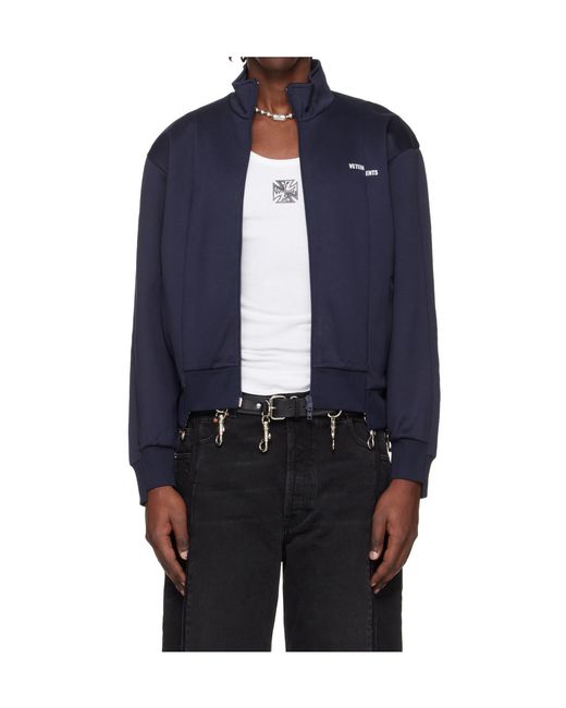 Vetements Blue Long-Sleeved Zip-Up Sweatshirt for men