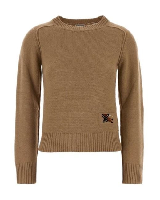 Burberry Brown Logo-Patch Ribbed-Trim Sweater