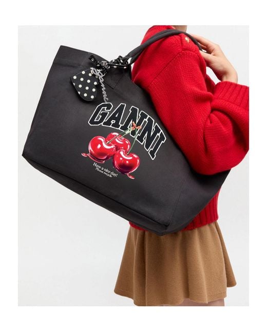 Ganni Black Medium Cherry Tote Bag