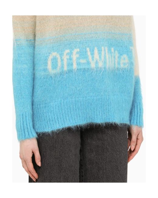 Off-White c/o Virgil Abloh Blue Helvetia Logo Intarsia-Knit Jumper