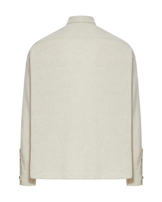 Prada White Chambray Triangle-Logo Button-Up Shirt for men