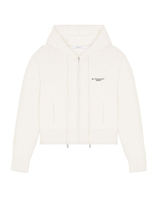 Givenchy White Paris Signature Embroidered Zipped Hoodie