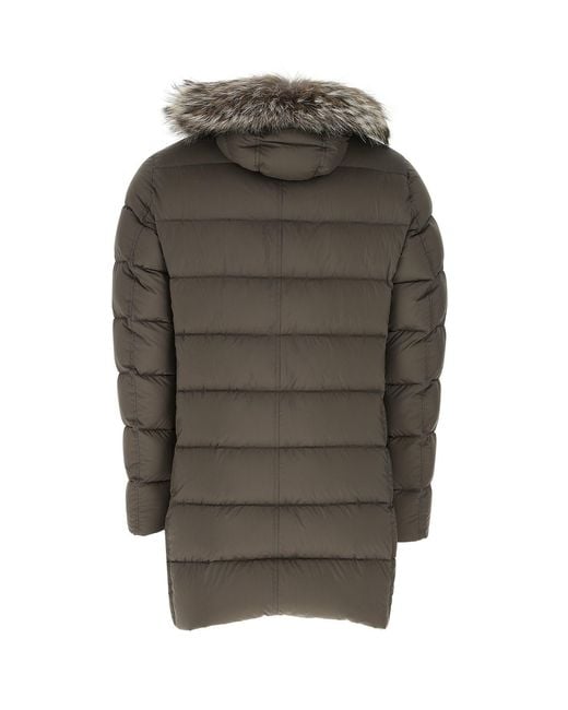 Herno Gray Patch Pocket Fur-Trimmed Puffer Coat for men